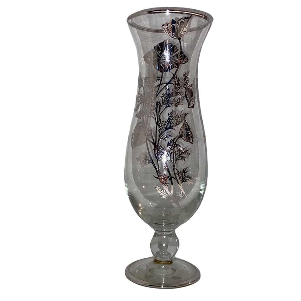 Vintage Silver City Flower Vase Clear Glass Flanders Poppy Silver Overlay Rim